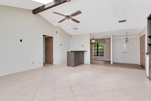 5101 Estates Cir, Sarasota, FL 34243 - unfurnished living room featuring ceiling fan and light tile patterned floors