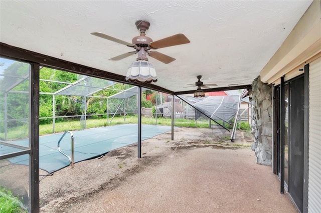 5101 Estates Cir, Sarasota, FL 34243 - view of swimming pool featuring a patio, ceiling fan, a lanai, and a covered pool