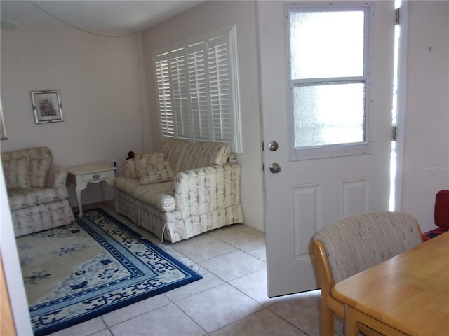 living room featuring light tile patterned floors