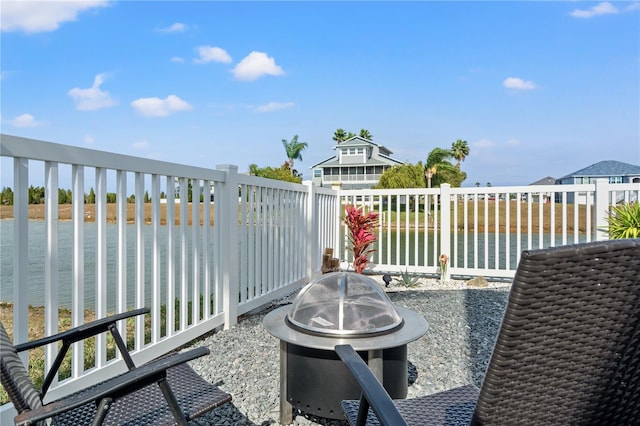 balcony featuring a fire pit