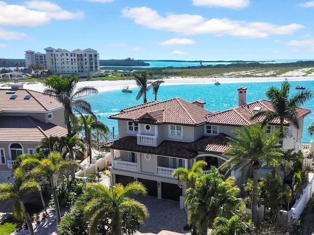 aerial view with a water view