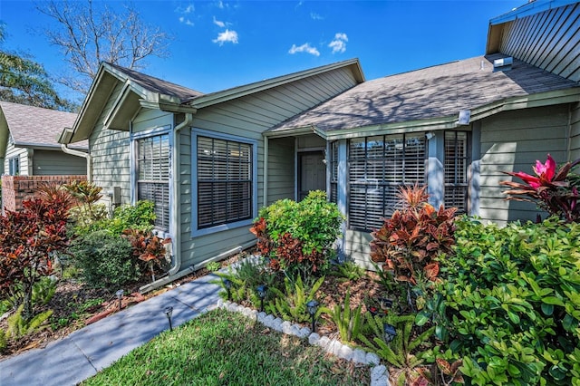 2446 Bentley Dr, Palm Harbor, FL 34684 - property entrance featuring a shingled roof