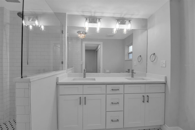 7 Georgia Ave, Crystal Beach, FL 34681 - bathroom featuring double vanity, walk in shower, and a sink