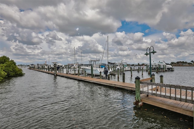 dock area featuring a water view