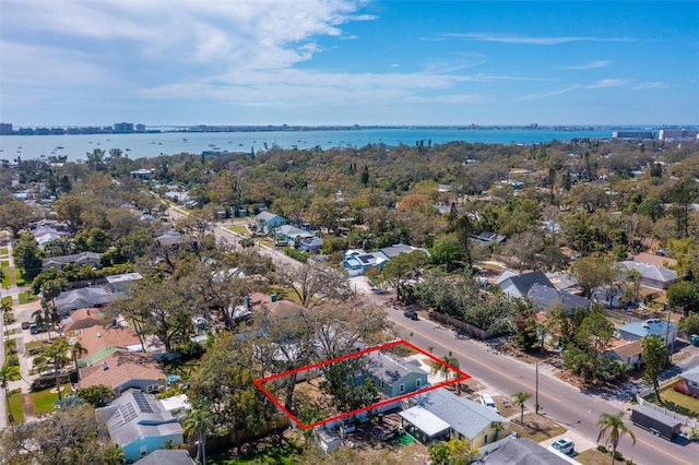 aerial view featuring a water view