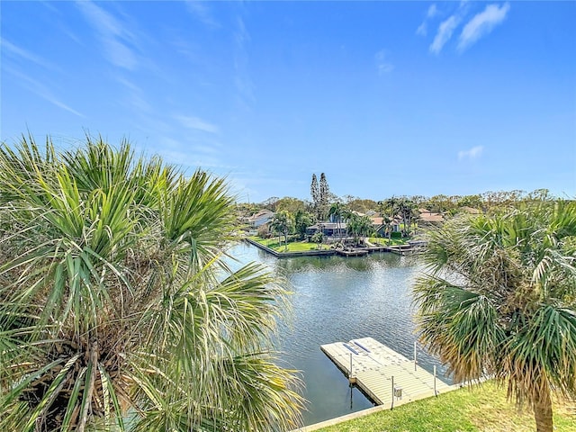 property view of water with a dock