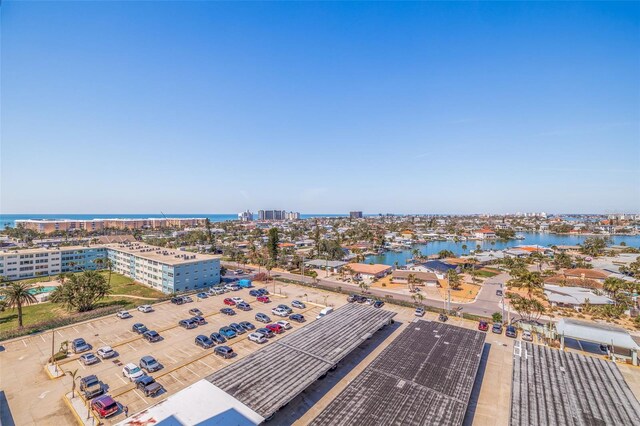 aerial view with a water view and a city view