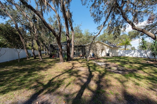 view of yard featuring a fenced backyard