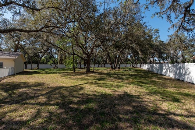 view of yard with a fenced backyard