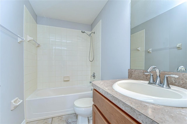 bathroom featuring toilet, bathing tub / shower combination, and vanity