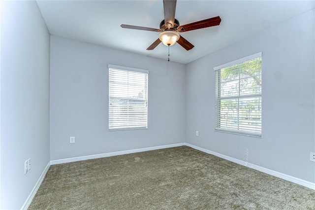 spare room with carpet floors, plenty of natural light, and baseboards