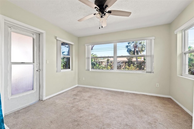 carpeted empty room featuring plenty of natural light, baseboards, and a textured ceiling