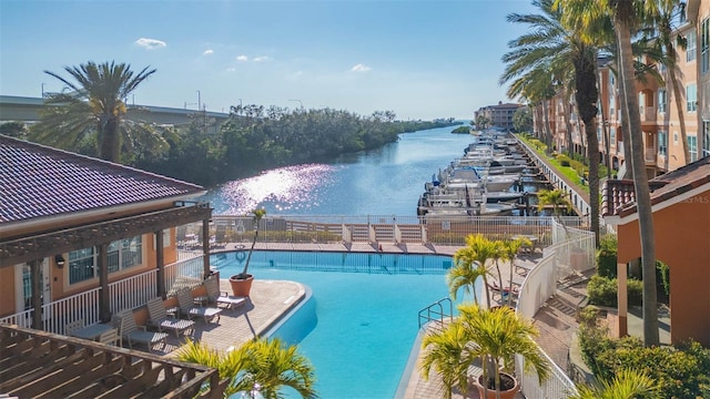 community pool with a water view