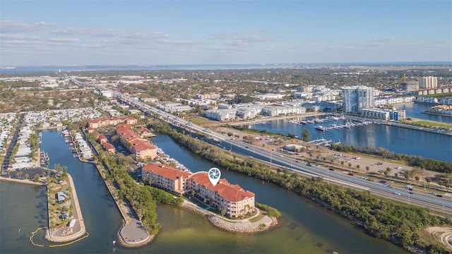 aerial view with a water view