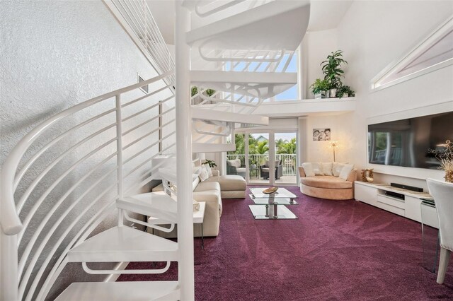 17404 1st St E, Redington Shores, FL 33708 - carpeted living room featuring a high ceiling