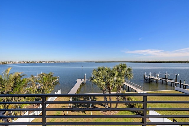 property view of water featuring a boat dock