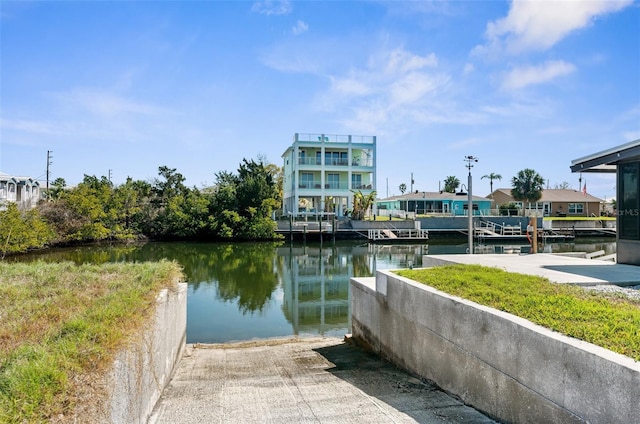 view of dock with a water view