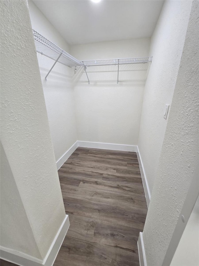 walk in closet with wood finished floors