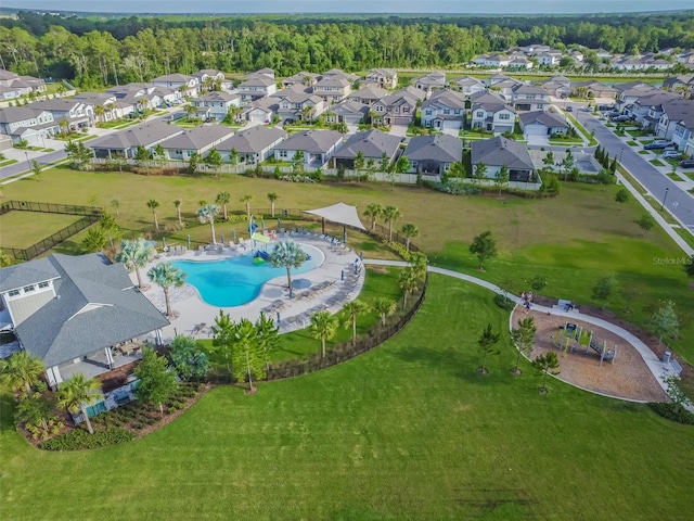 aerial view with a residential view