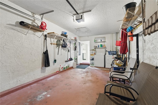 858 Cambridge Ct Unit 858, Dunedin, FL 34698 - garage featuring washing machine and clothes dryer, a garage door opener, and a textured wall