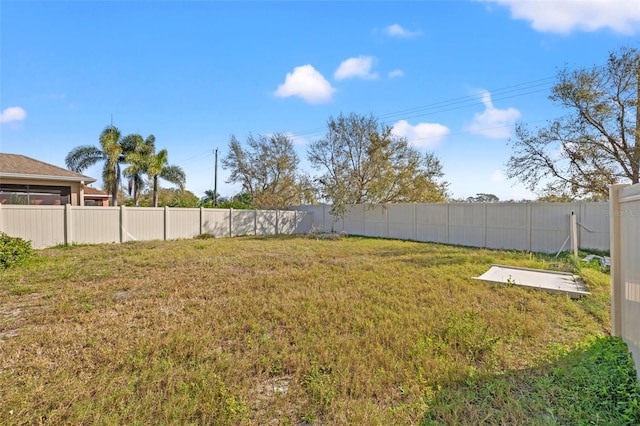 view of yard with a fenced backyard