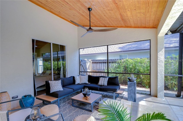 view of patio with ceiling fan and outdoor lounge area