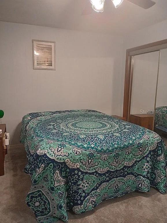 bedroom featuring carpet floors and a ceiling fan