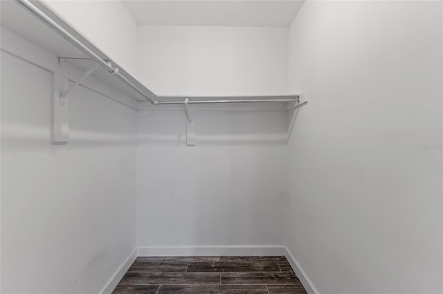 spacious closet with dark wood-style flooring