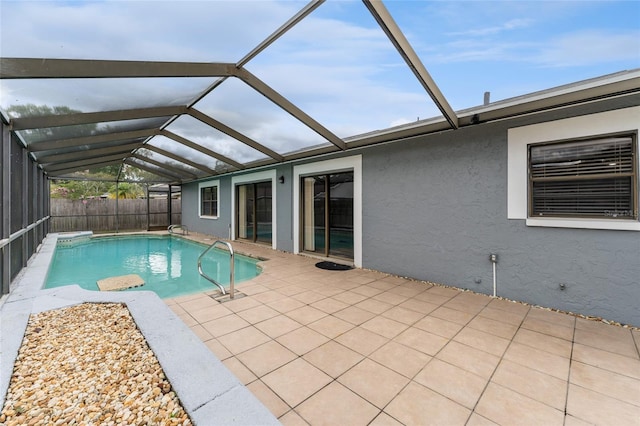 view of pool featuring a fenced in pool, a lanai, a patio area, and a fenced backyard