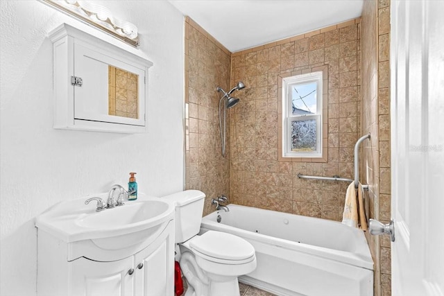 full bath with toilet, shower / washtub combination, and vanity