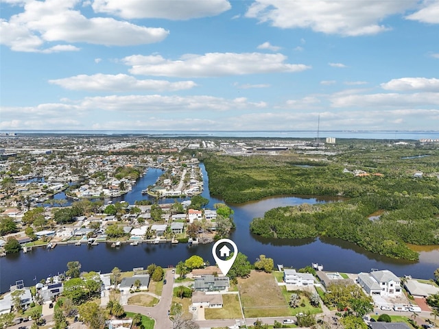 bird's eye view featuring a residential view and a water view