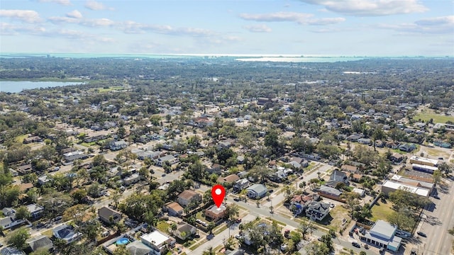 aerial view featuring a water view and a residential view