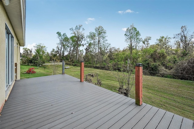 wooden deck featuring a lawn and fence