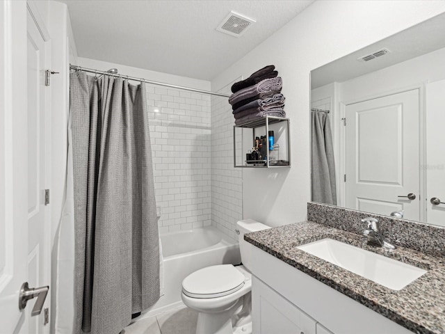 full bath with toilet, tile patterned flooring, vanity, and visible vents