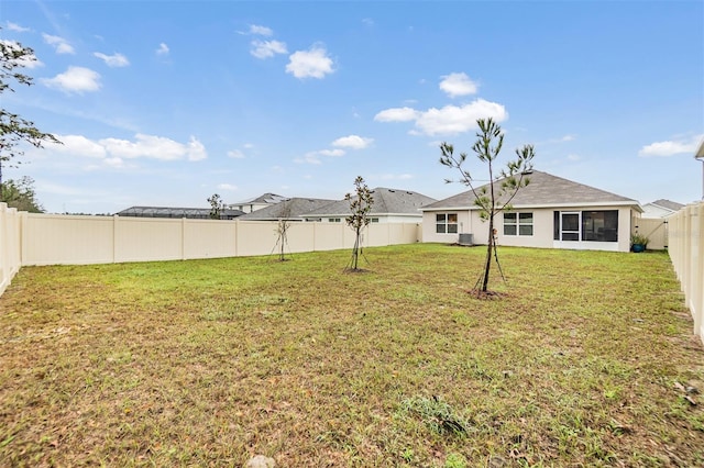 view of yard with a fenced backyard