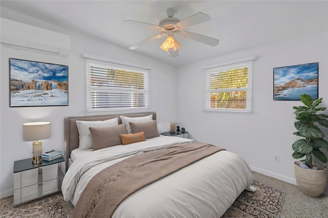 bedroom featuring carpet, ceiling fan, and baseboards