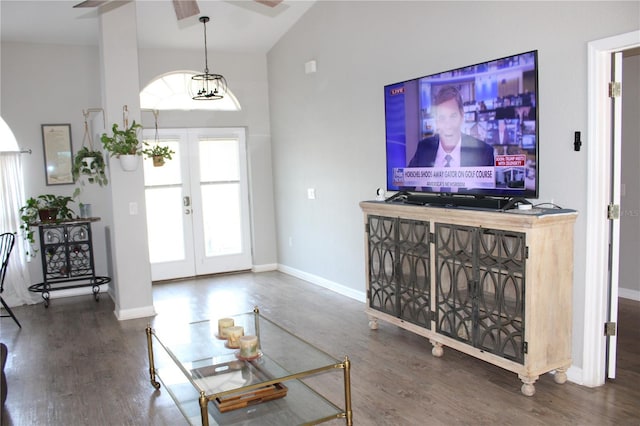 entrance foyer with french doors, plenty of natural light, and wood finished floors