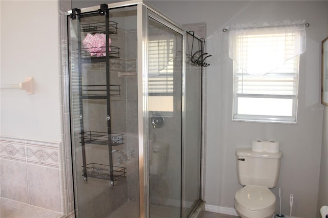 full bath featuring a shower stall and toilet