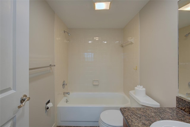 full bath featuring shower / bathing tub combination, vanity, and toilet