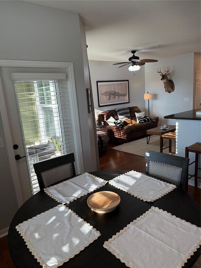 dining room featuring wood finished floors and a ceiling fan