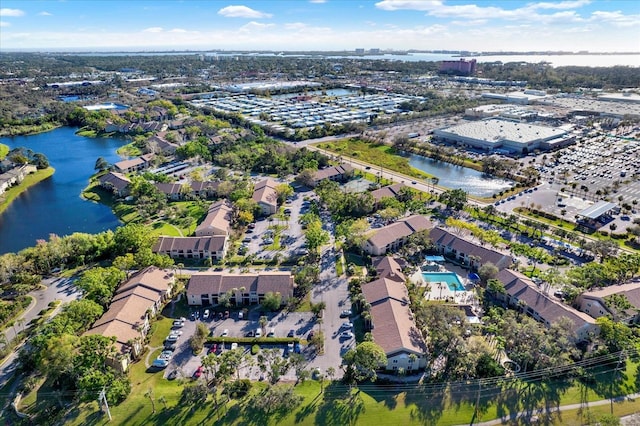 aerial view with a water view