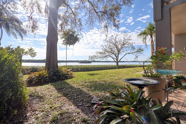 view of yard featuring a water view