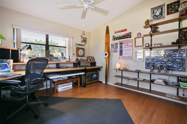 3416 Fairfield Trl, Clearwater, FL 33761 - office featuring ceiling fan, arched walkways, wood finished floors, and lofted ceiling