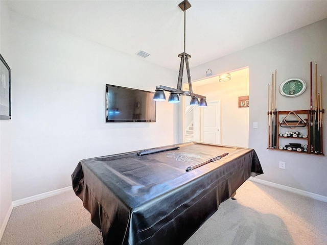 playroom with carpet, visible vents, and baseboards