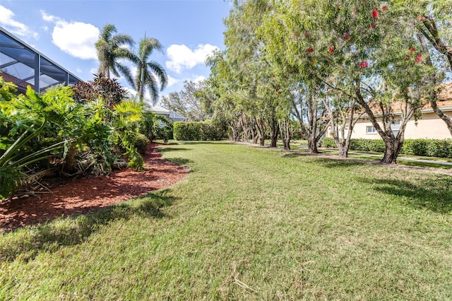 view of yard with a lanai