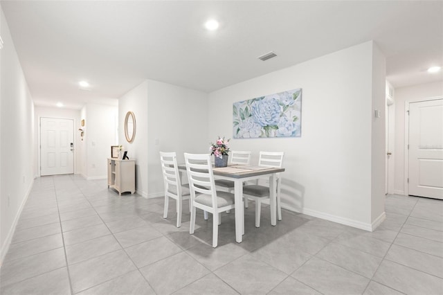 dining space featuring light tile patterned floors, visible vents, baseboards, and recessed lighting