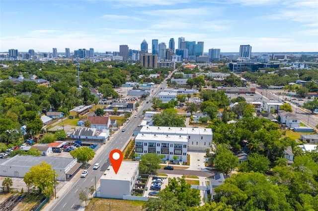 drone / aerial view with a city view