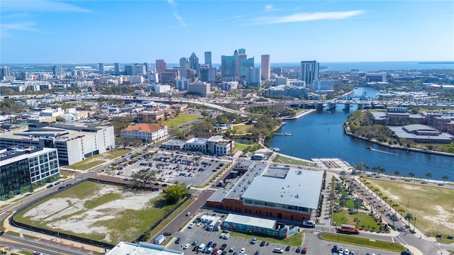 bird's eye view with a view of city and a water view