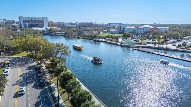 view of water feature featuring a city view