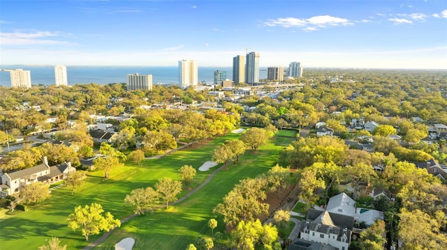 drone / aerial view with a water view and a view of city